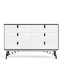 Thumbnail for Wide Matt White 6 Drawer Double Chest With Black Handles