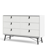 Thumbnail for Wide Matt White 6 Drawer Double Chest With Black Handles