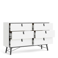 Thumbnail for Wide Matt White 6 Drawer Double Chest With Black Handles