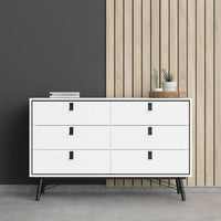 Thumbnail for Wide Matt White 6 Drawer Double Chest With Black Handles