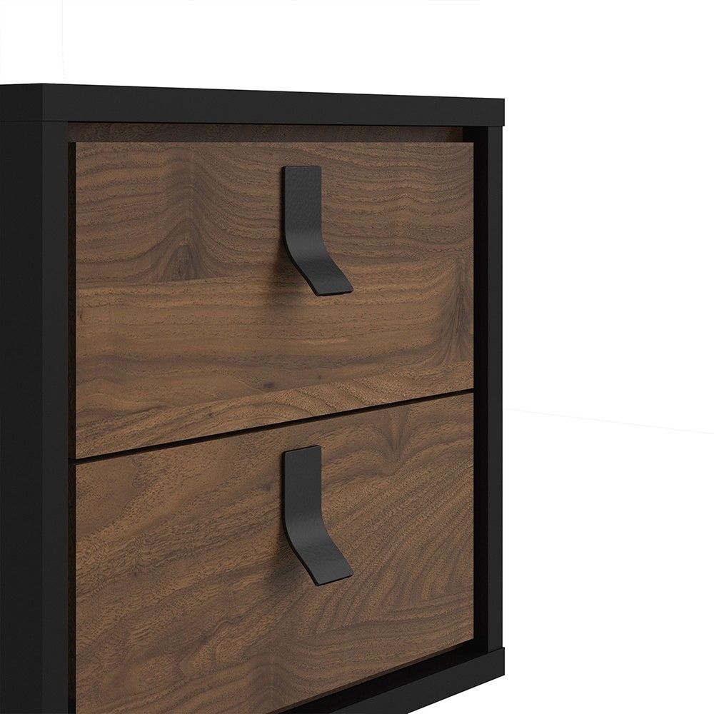 Matt Black Walnut 2 Drawer Bedside Cabinet With Unique Black Handles