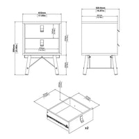 Thumbnail for Matt Black Walnut 2 Drawer Bedside Cabinet With Unique Black Handles