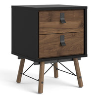 Thumbnail for Matt Black Walnut 2 Drawer Bedside Cabinet With Unique Black Handles