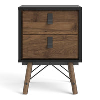 Thumbnail for Matt Black Walnut 2 Drawer Bedside Cabinet With Unique Black Handles