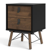 Thumbnail for Matt Black Walnut 2 Drawer Bedside Cabinet With Unique Black Handles