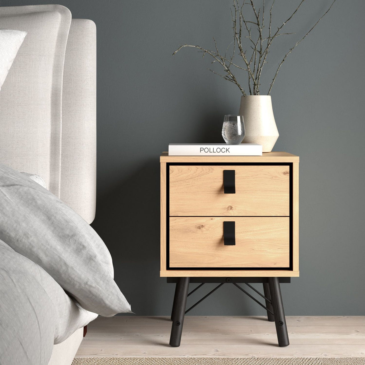 Ry Bedside cabinet 2 drawer Jackson Hickory Oak