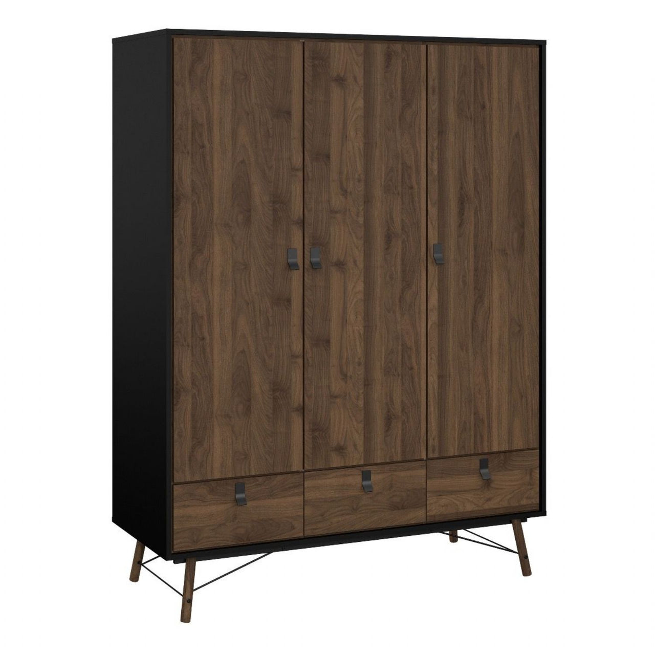 Ry Package Wardrobe 3 doors + 3 drawers + Double chest of drawers 6 drawers + Bedside cabinet 2 drawer in Matt Black Walnut