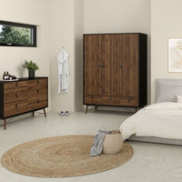 Thumbnail for Ry Package Wardrobe 3 doors + 3 drawers + Double chest of drawers 6 drawers + Bedside cabinet 2 drawer in Matt Black Walnut