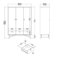 Thumbnail for Ry Package Wardrobe 3 doors + 3 drawers + Double chest of drawers 6 drawers + Bedside cabinet 2 drawer in Matt Black Walnut