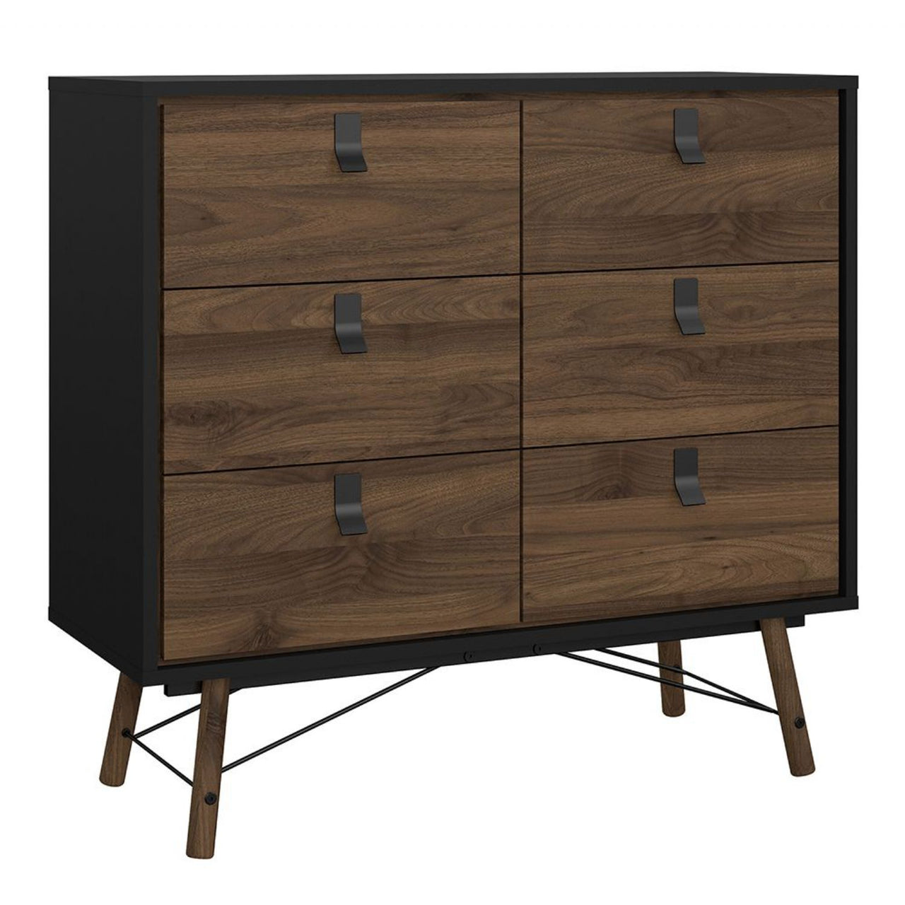 Ry Package Wardrobe 3 doors + 3 drawers + Double chest of drawers 6 drawers + Bedside cabinet 2 drawer in Matt Black Walnut