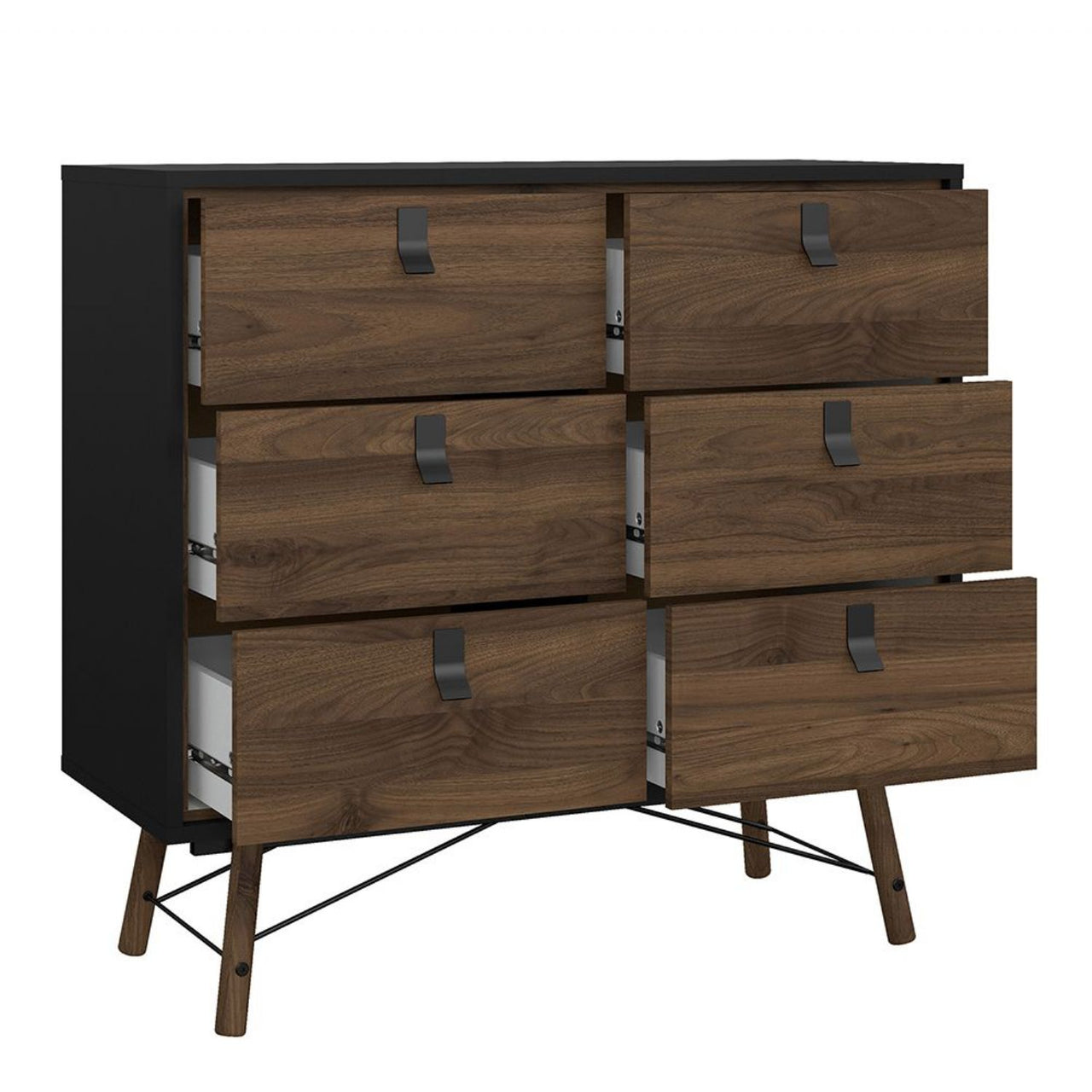 Ry Package Wardrobe 3 doors + 3 drawers + Double chest of drawers 6 drawers + Bedside cabinet 2 drawer in Matt Black Walnut