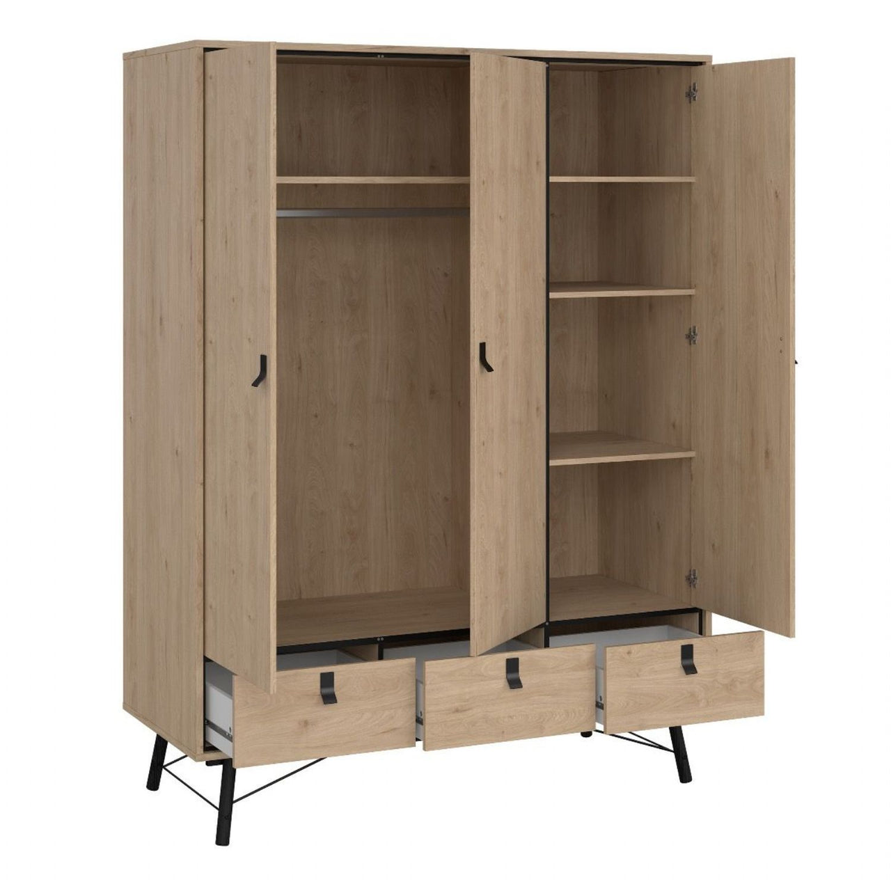 Ry Package Wardrobe 3 doors + 3 drawers + Double chest of drawers 6 drawers + Bedside cabinet 2 drawer in Matt White