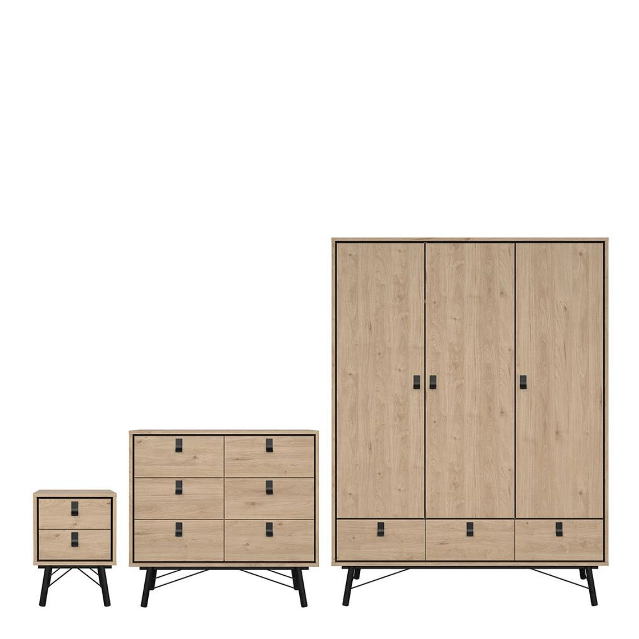 Ry Package Wardrobe 3 doors + 3 drawers + Double chest of drawers 6 drawers + Bedside cabinet 2 drawer in Matt White