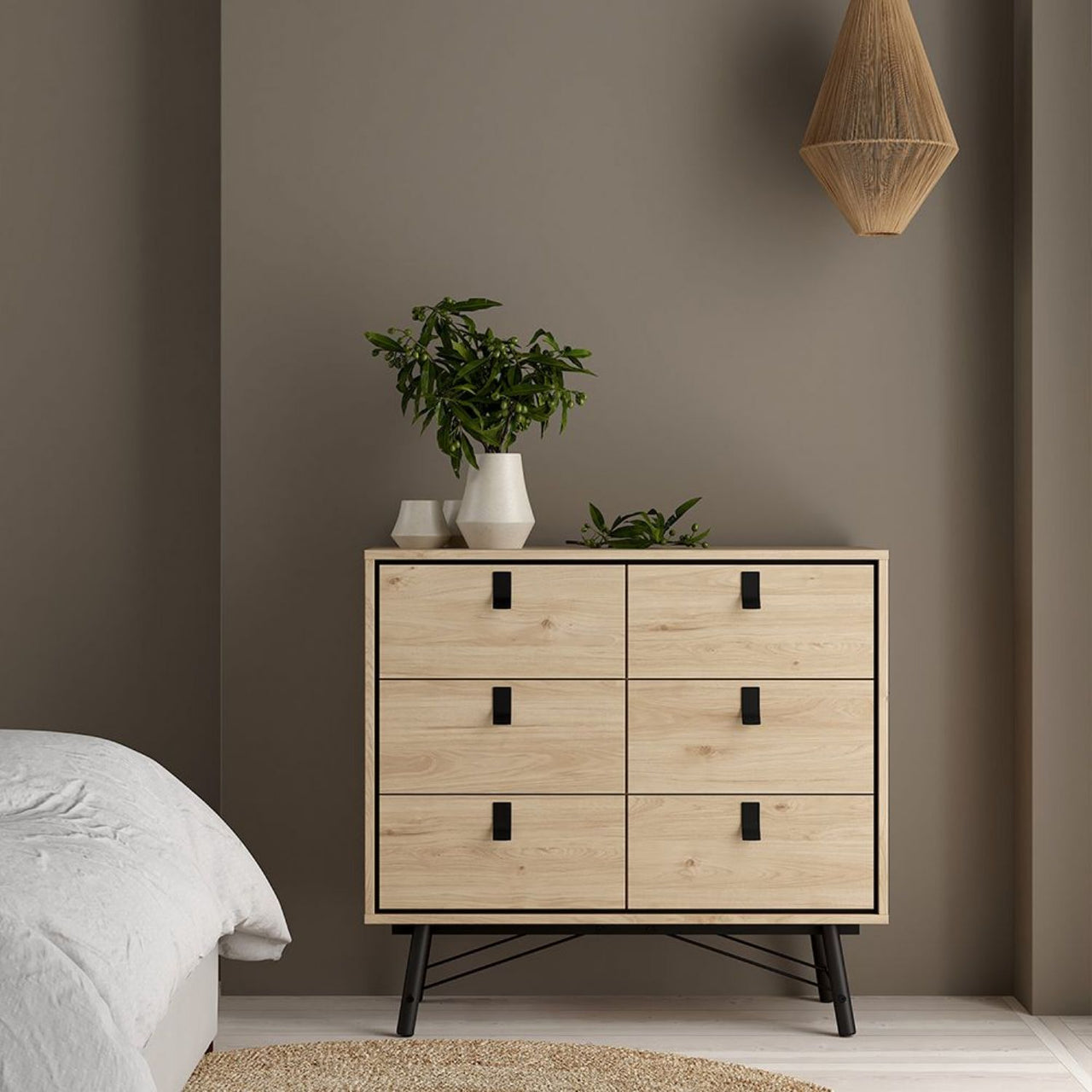 Ry Package Wardrobe 3 doors + 3 drawers + Double chest of drawers 6 drawers + Bedside cabinet 2 drawer in Matt White