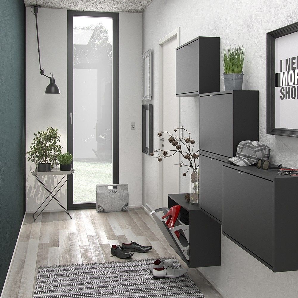 Shoes Matt Black Shoe Cabinet with 2 tilting doors