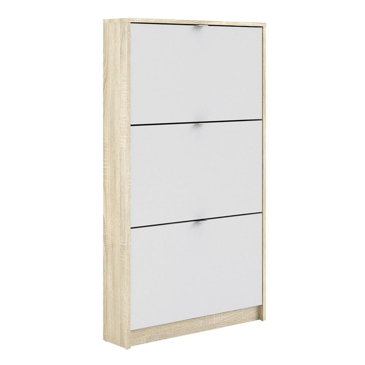 White and Light Oak Hall Wall Shoes Cabinet 3 Tilting Drop Down Doors