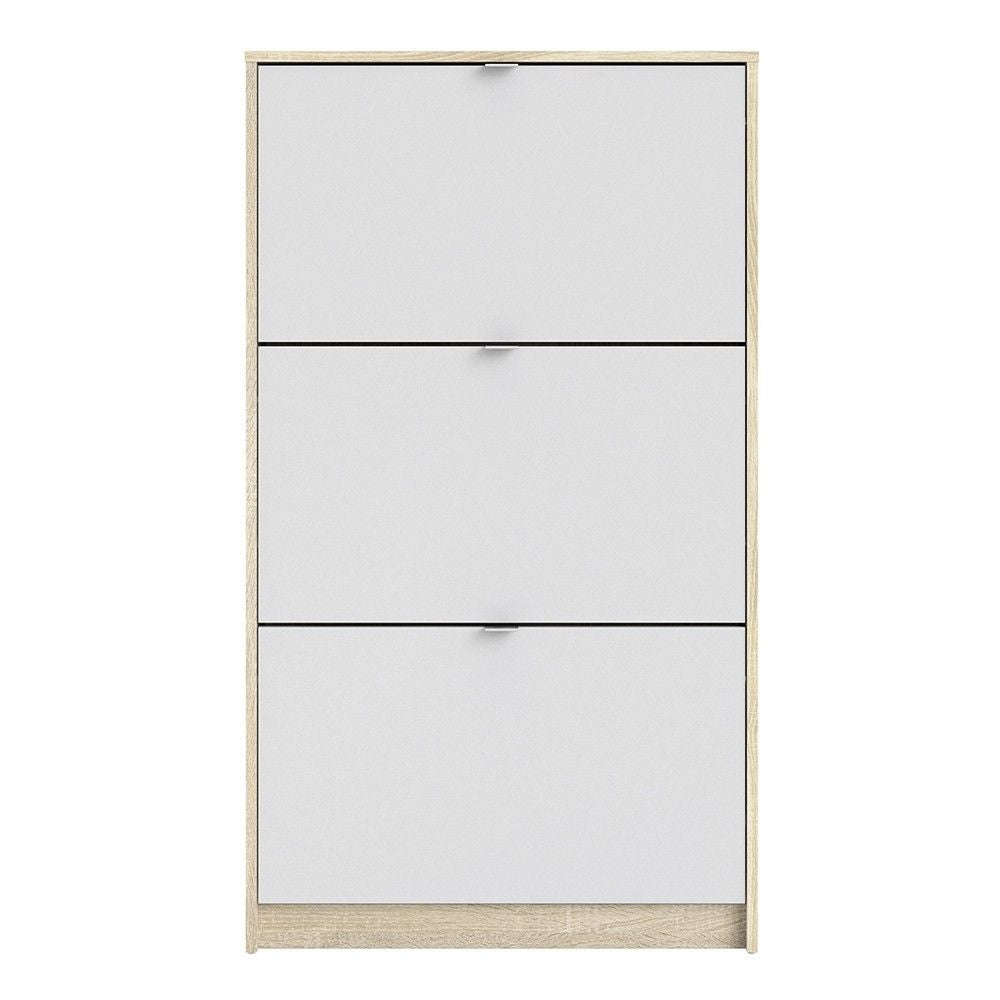 White and Light Oak Hall Wall Shoes Cabinet 3 Tilting Drop Down Doors