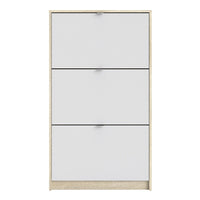 Thumbnail for White and Light Oak Hall Wall Shoes Cabinet 3 Tilting Drop Down Doors