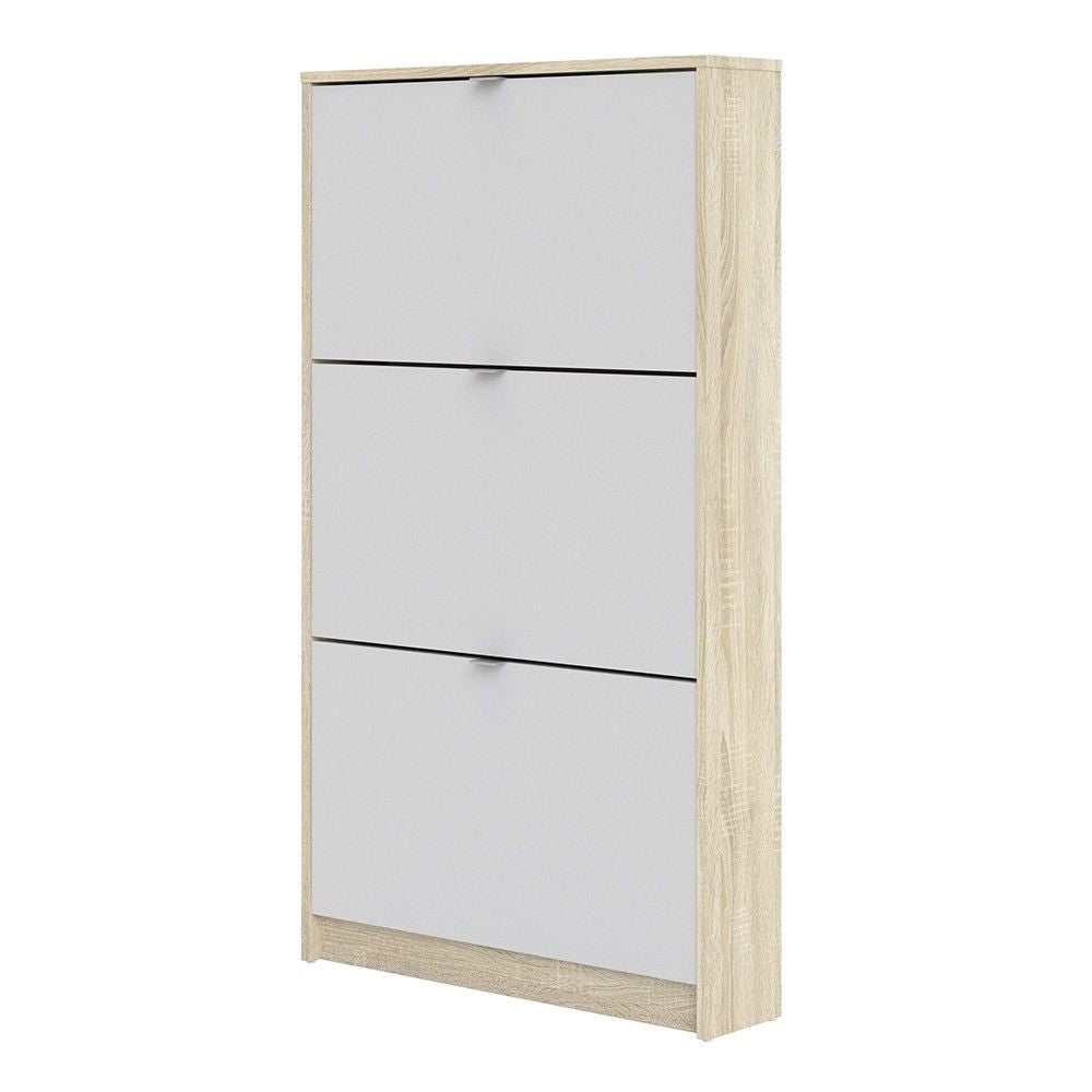 White and Light Oak Hall Wall Shoes Cabinet 3 Tilting Drop Down Doors