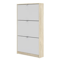 Thumbnail for White and Light Oak Hall Wall Shoes Cabinet 3 Tilting Drop Down Doors