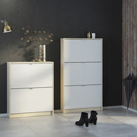 Thumbnail for White and Light Oak Hall Wall Shoes Cabinet 3 Tilting Drop Down Doors