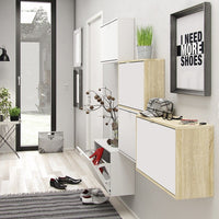 Thumbnail for White and Light Oak Hall Wall Shoes Cabinet 3 Tilting Drop Down Doors