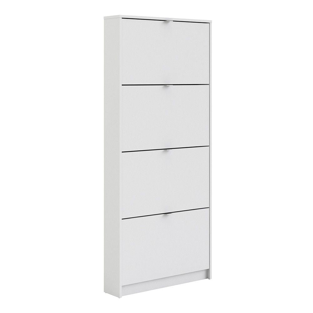 Slim Narrow White 4 Tilting Door Shoe Storage Cabinet