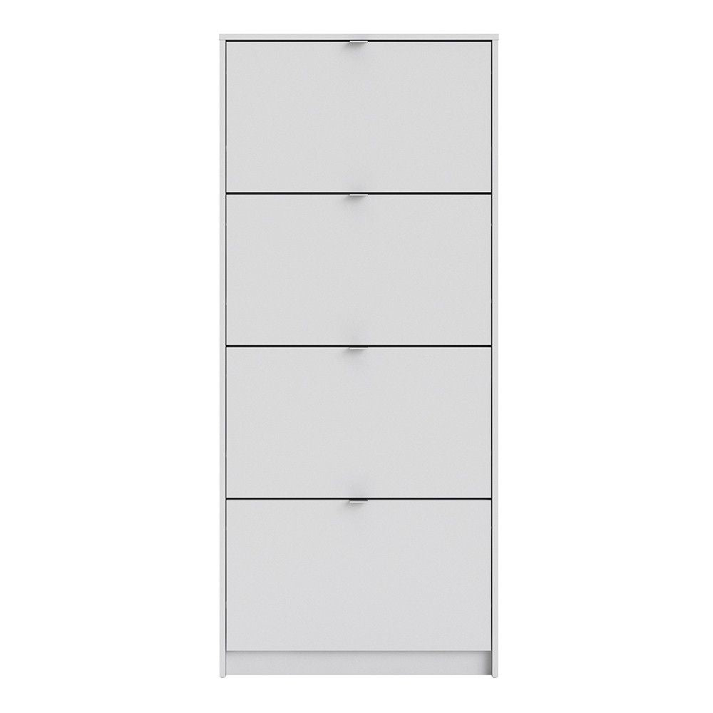 Slim Narrow White 4 Tilting Door Shoe Storage Cabinet