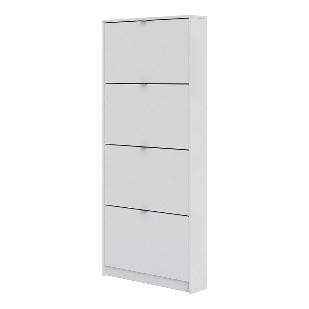 Slim Narrow White 4 Tilting Door Shoe Storage Cabinet