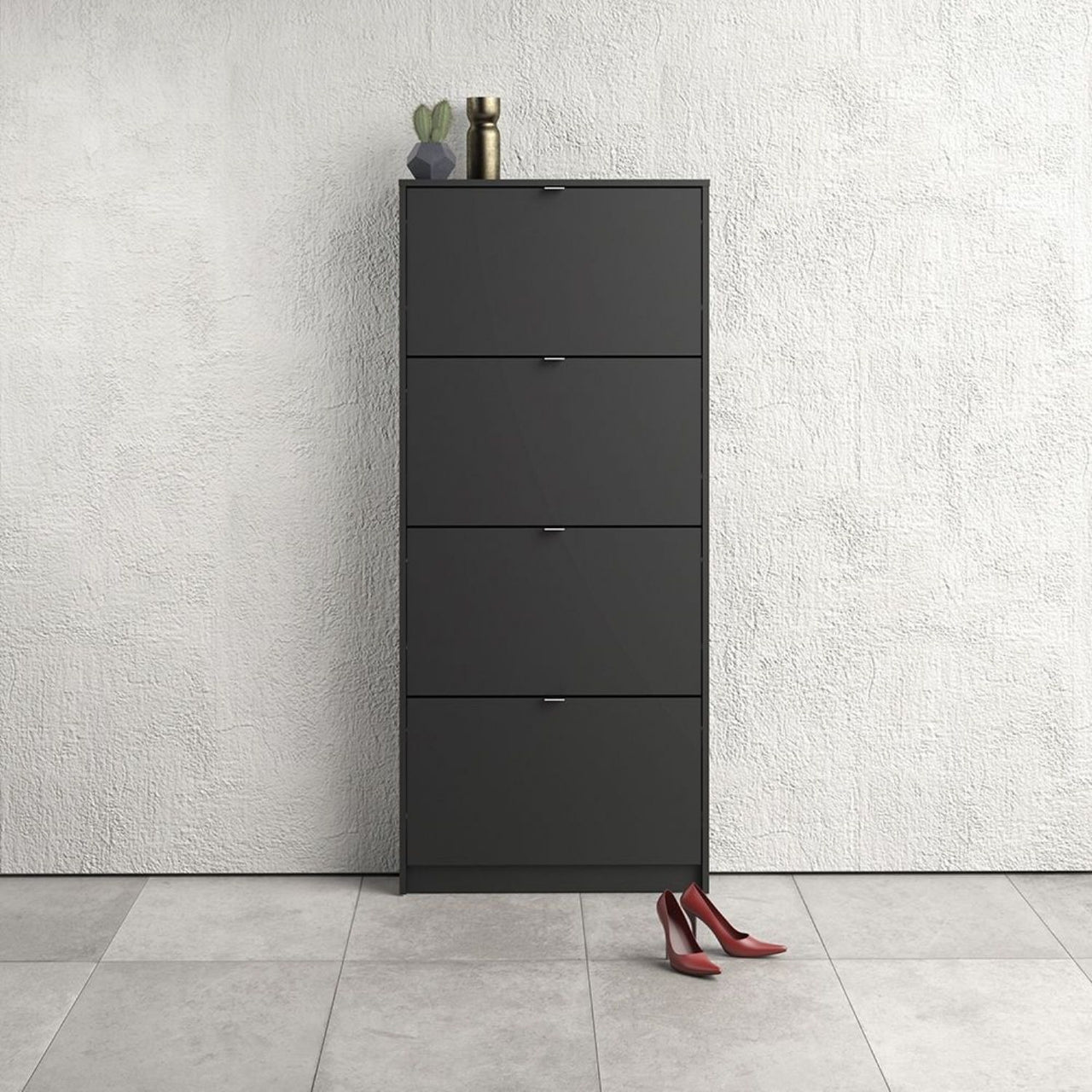 Matt Black Slim Shoe Storage Cabinet Cupboard