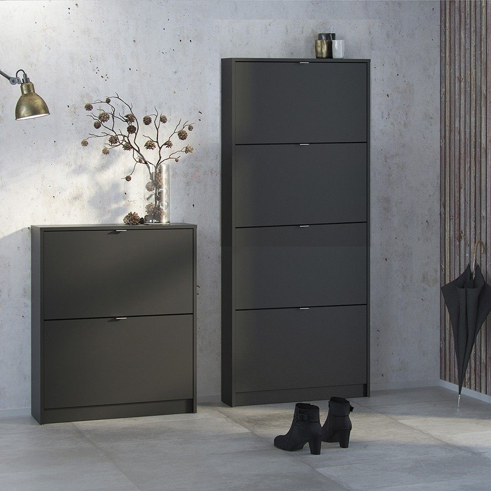 Matt Black Slim Shoe Storage Cabinet Cupboard