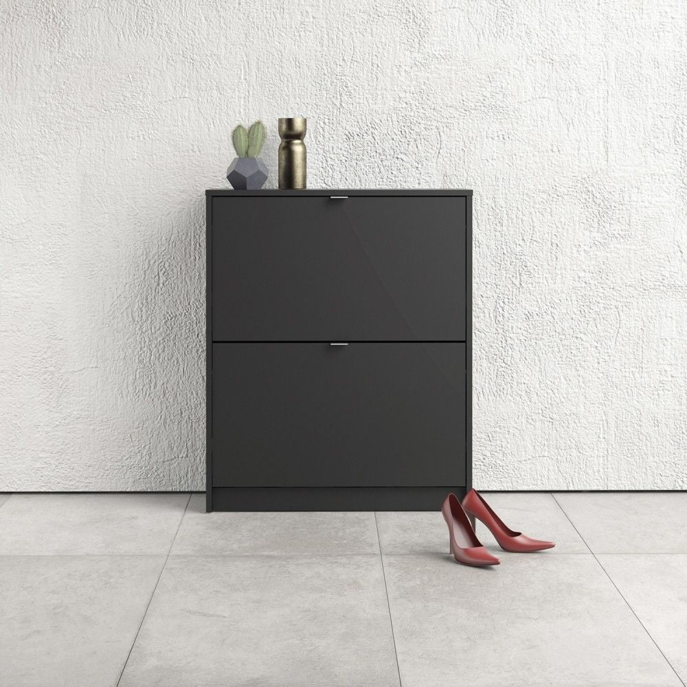 Matt Black Hall Wall Shoes Cabinet 2 Tilting Drop Down Doors 2 Layers