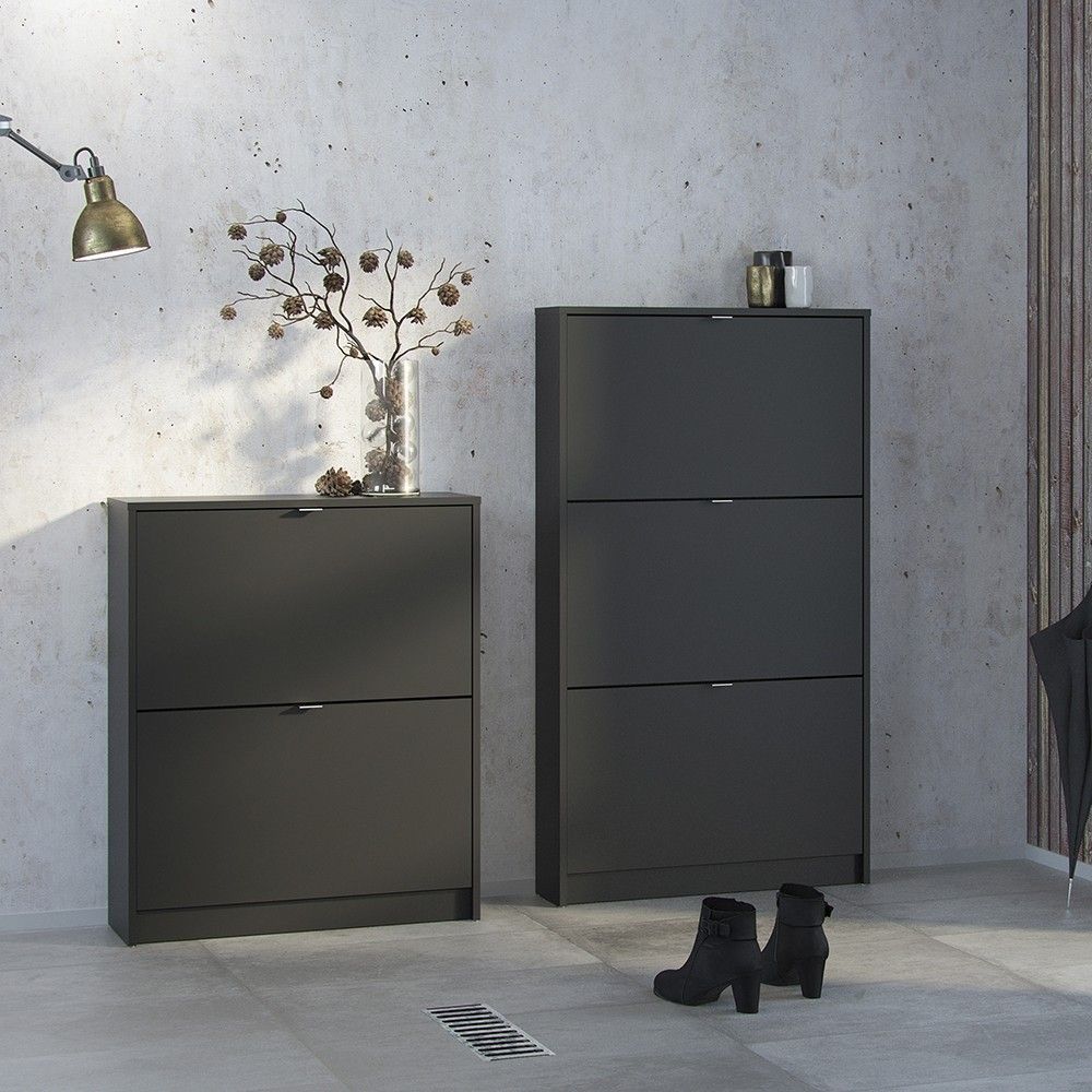 Matt Black Hall Wall Shoes Cabinet 2 Tilting Drop Down Doors 2 Layers