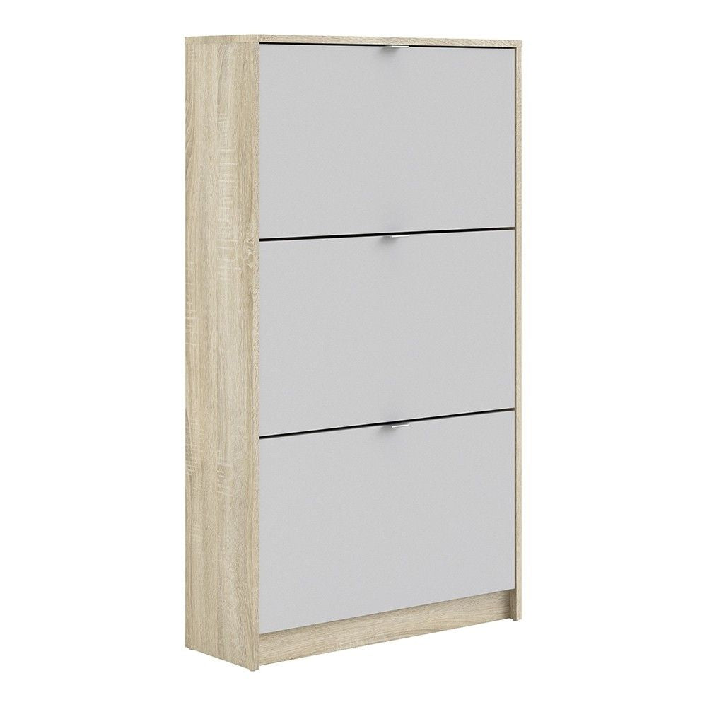 White and Oak Hall Wall Shoes Cabinet 3 Tilting Drop Down Doors 2 Layers