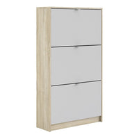 Thumbnail for White and Oak Hall Wall Shoes Cabinet 3 Tilting Drop Down Doors 2 Layers