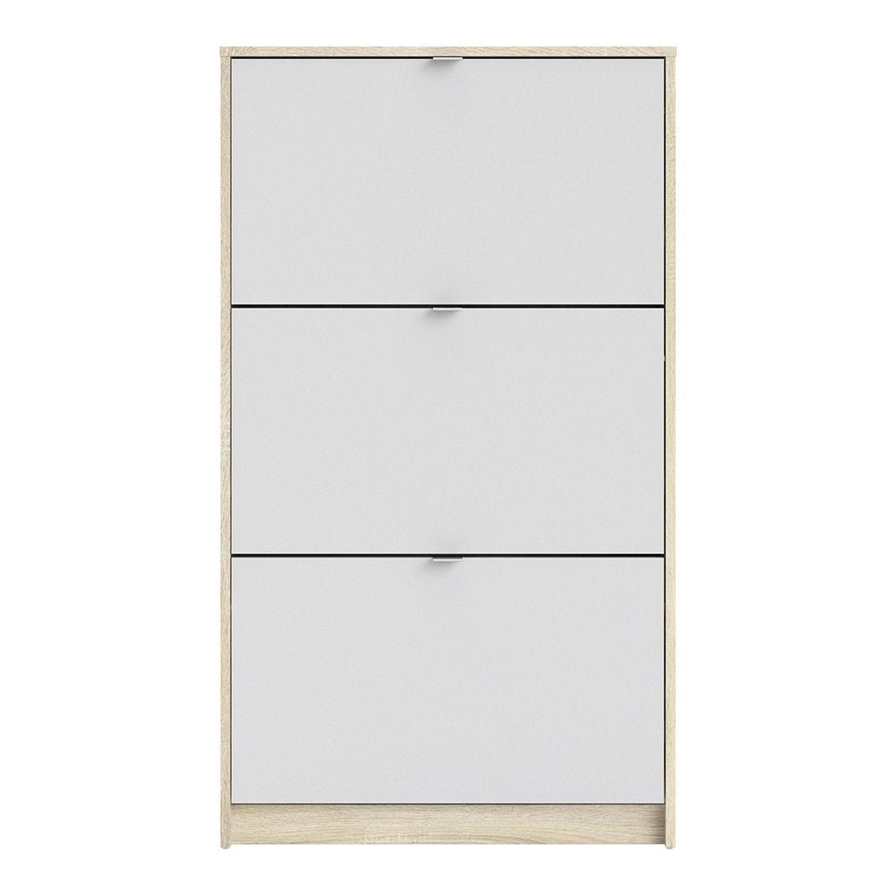 White and Oak Hall Wall Shoes Cabinet 3 Tilting Drop Down Doors 2 Layers