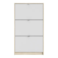 Thumbnail for White and Oak Hall Wall Shoes Cabinet 3 Tilting Drop Down Doors 2 Layers