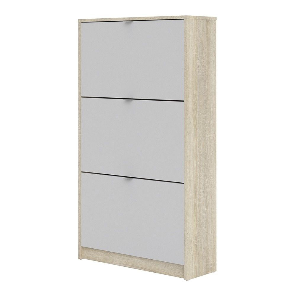 White and Oak Hall Wall Shoes Cabinet 3 Tilting Drop Down Doors 2 Layers