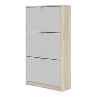 Thumbnail for White and Oak Hall Wall Shoes Cabinet 3 Tilting Drop Down Doors 2 Layers