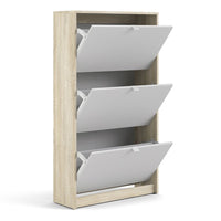 Thumbnail for White and Oak Hall Wall Shoes Cabinet 3 Tilting Drop Down Doors 2 Layers