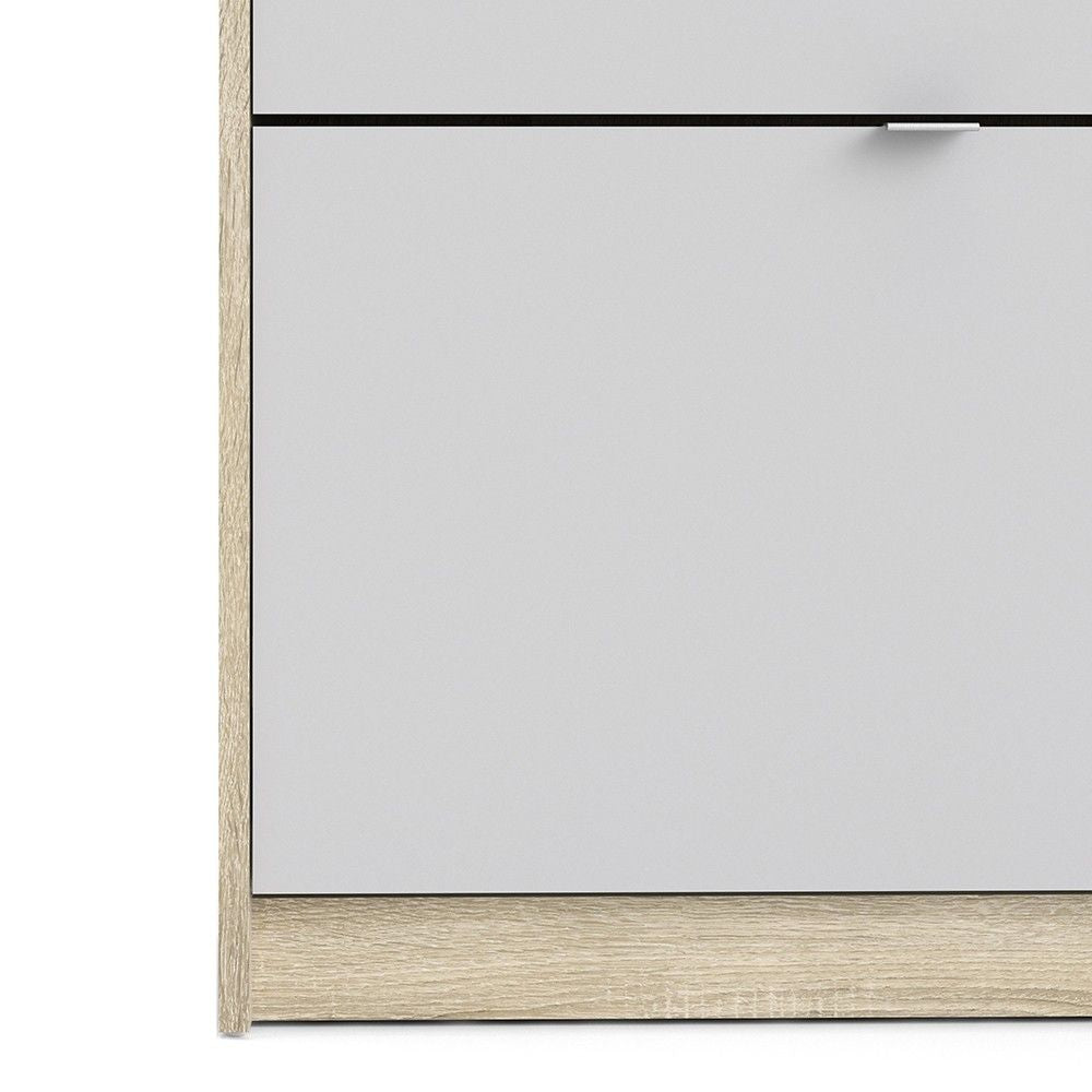 White and Oak Hall Wall Shoes Cabinet 3 Tilting Drop Down Doors 2 Layers