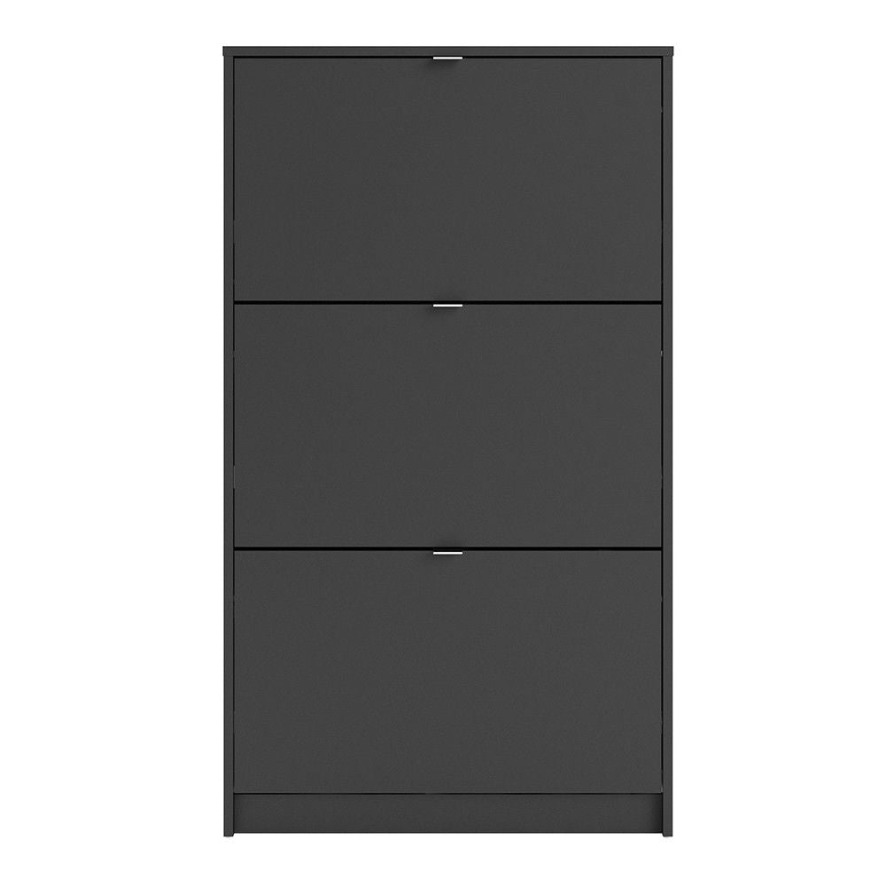 Matt Black Shoe Storage Cabinet Cupboard With 3 Tilting Doors