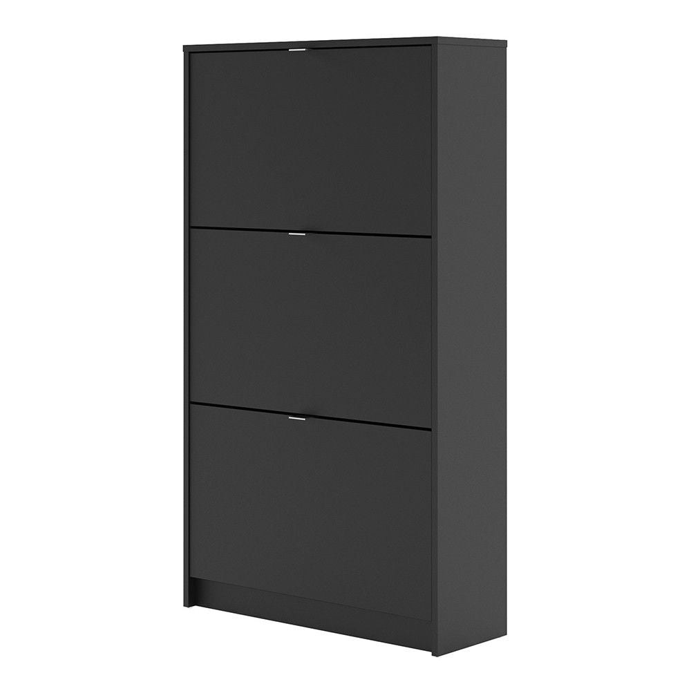 Matt Black Shoe Storage Cabinet Cupboard With 3 Tilting Doors