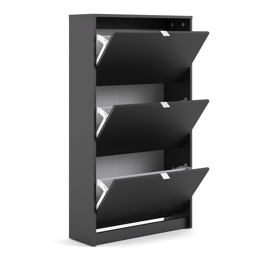 Matt Black Shoe Storage Cabinet Cupboard With 3 Tilting Doors