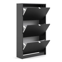 Thumbnail for Matt Black Shoe Storage Cabinet Cupboard With 3 Tilting Doors