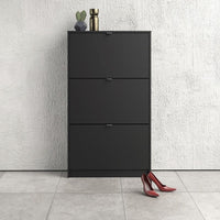 Thumbnail for Matt Black Shoe Storage Cabinet Cupboard With 3 Tilting Doors