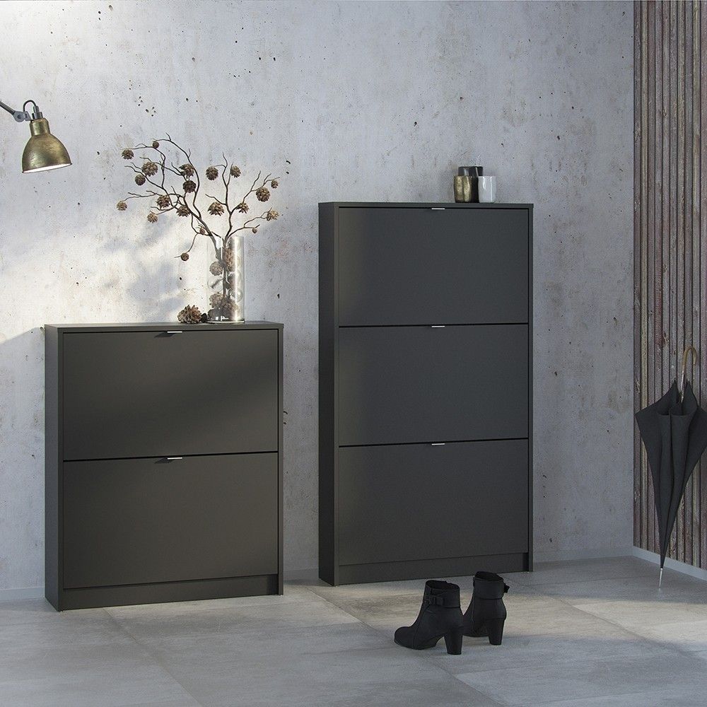 Matt Black Shoe Storage Cabinet Cupboard With 3 Tilting Doors