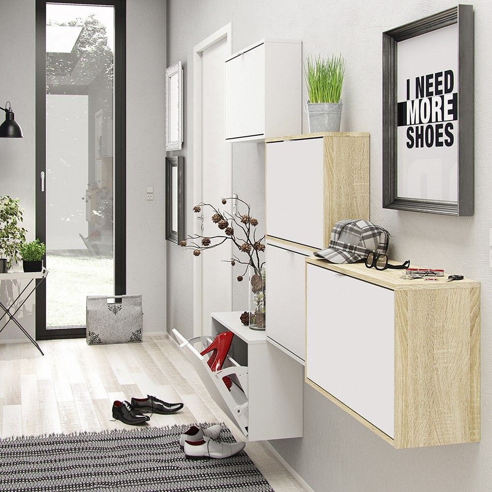 White Hall Wall Shoes Cabinet 4 Tilting Drop Down Doors 2 Layers