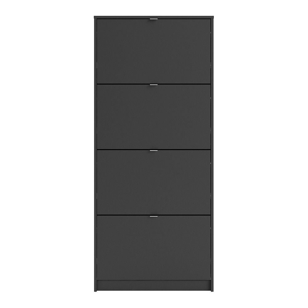 Matt Black Shoe Storage Cabinet Cupboard With 4 Tilting Doors