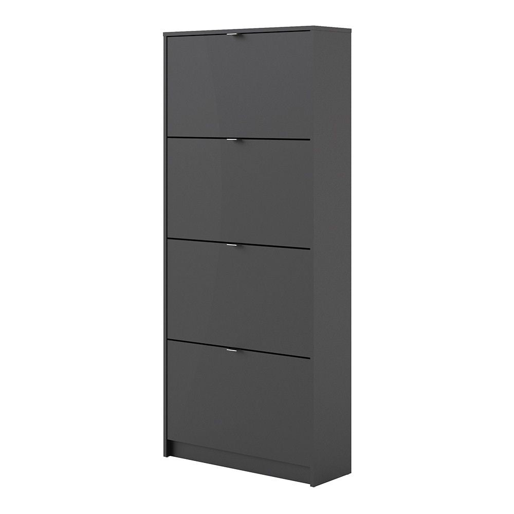 Matt Black Shoe Storage Cabinet Cupboard With 4 Tilting Doors